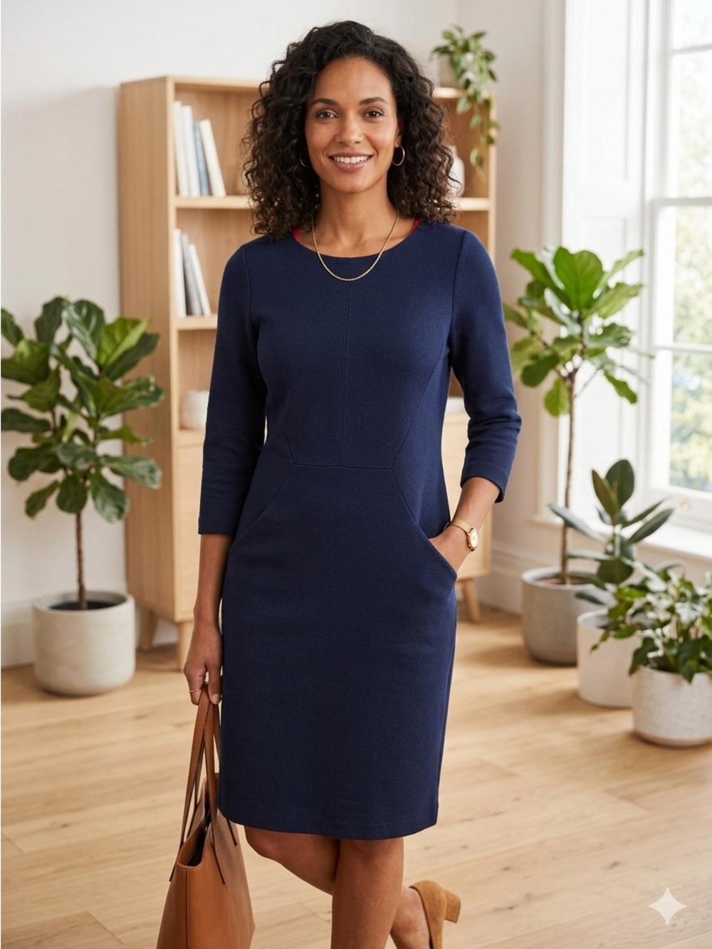 Boden Jasmine Ottoman Sheath Dress Navy 3/4 Sleeve 8L